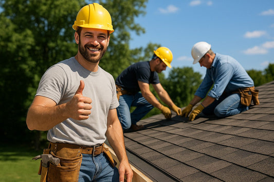 Roofer laying down a roof